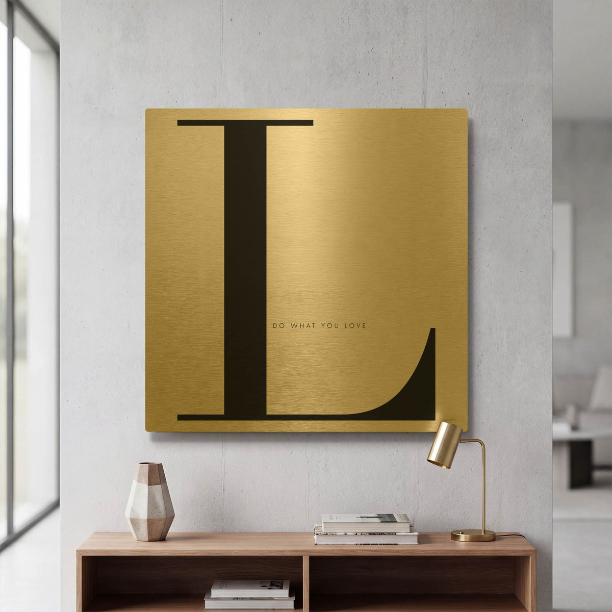 'L is for Love on White' By Mercedes Lopez Charro Gold Metal Wall Art