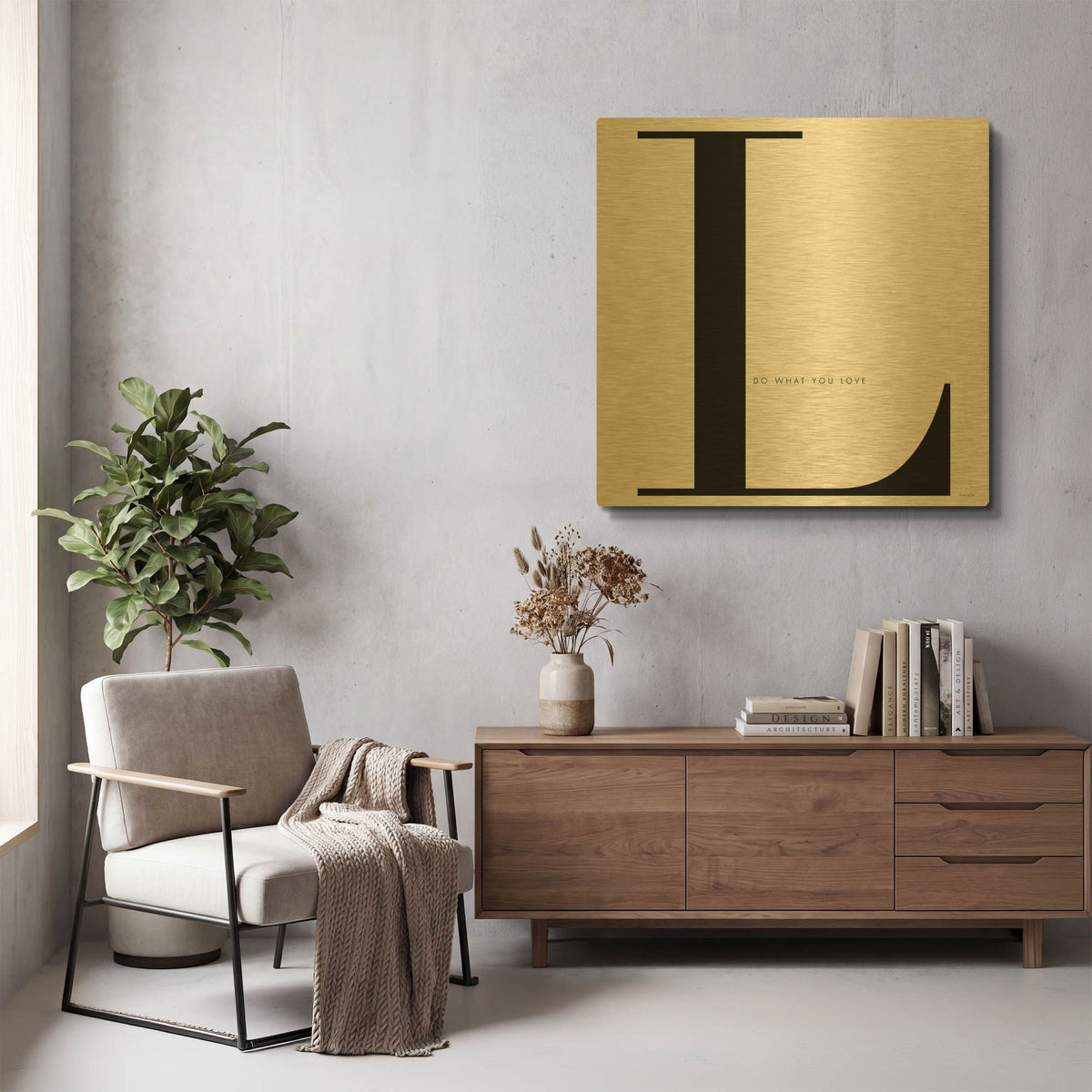 'L is for Love on White' By Mercedes Lopez Charro Gold Metal Wall Art
