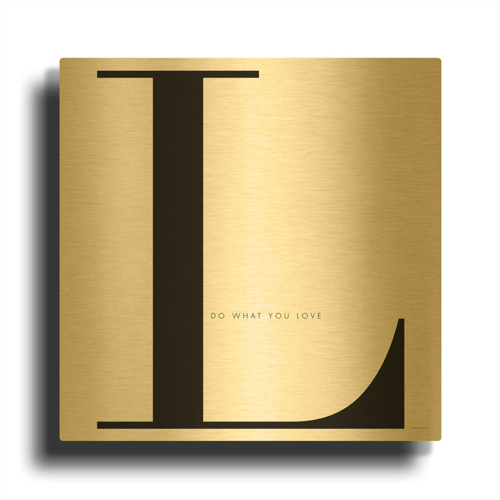 'L is for Love on White' By Mercedes Lopez Charro Gold Metal Wall Art