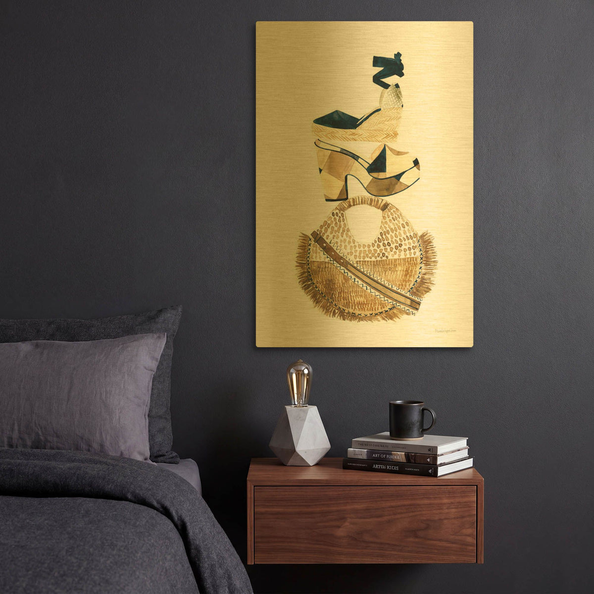 'Beach Glam 2 Navy' By Mercedes Lopez Charro Gold Metal Wall Art