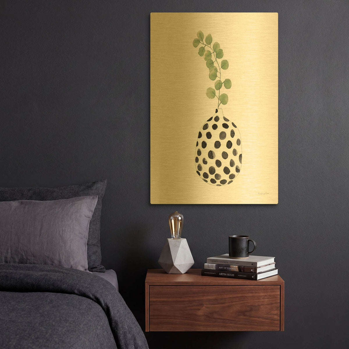 'Modern Nature 3 Black' By Mercedes Lopez Charro Gold Metal Wall Art