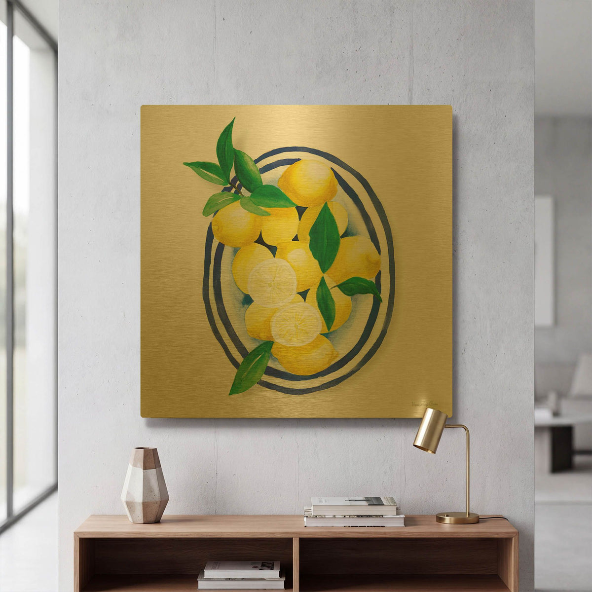'Spanish Lemons 1' By Mercedes Lopez Charro Gold Metal Wall Art
