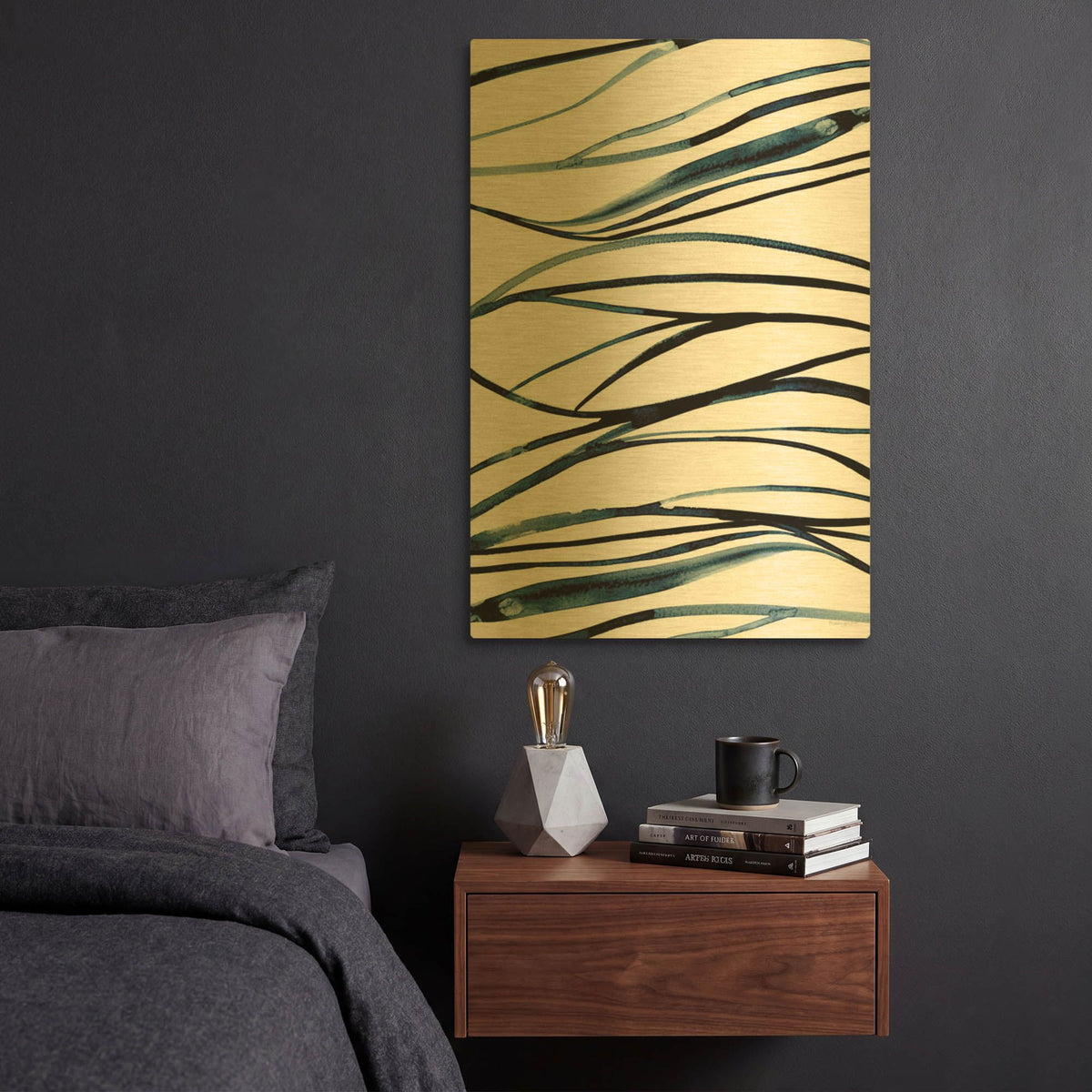 'Threads of Blue 1' By Mercedes Lopez Charro Gold Metal Wall Art