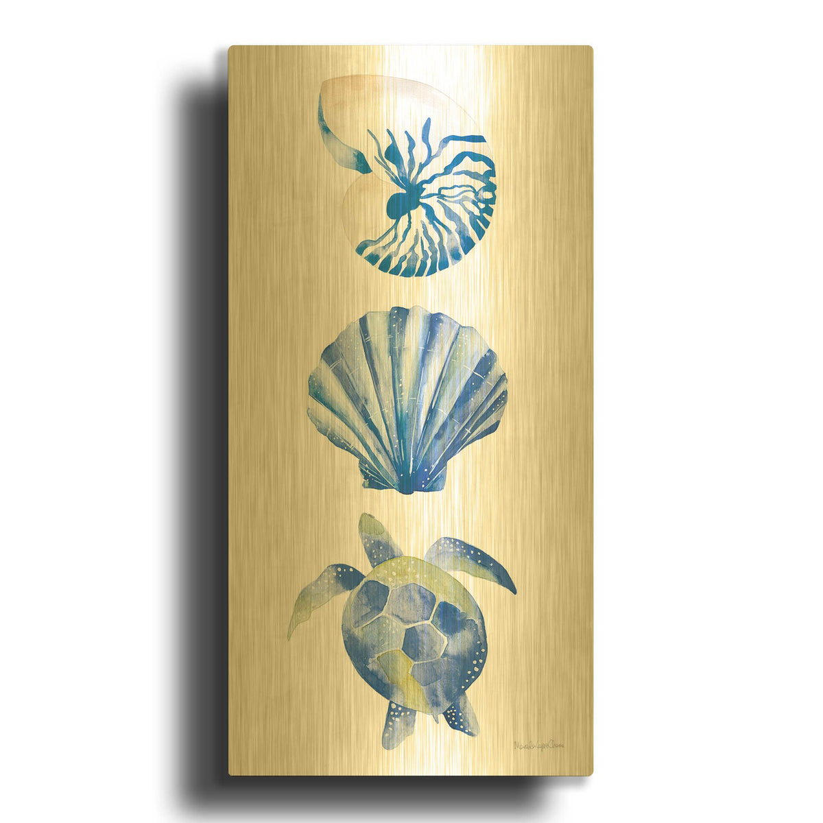 'Salty Waves Shells' By Mercedes Lopez Charro Gold Metal Wall Art