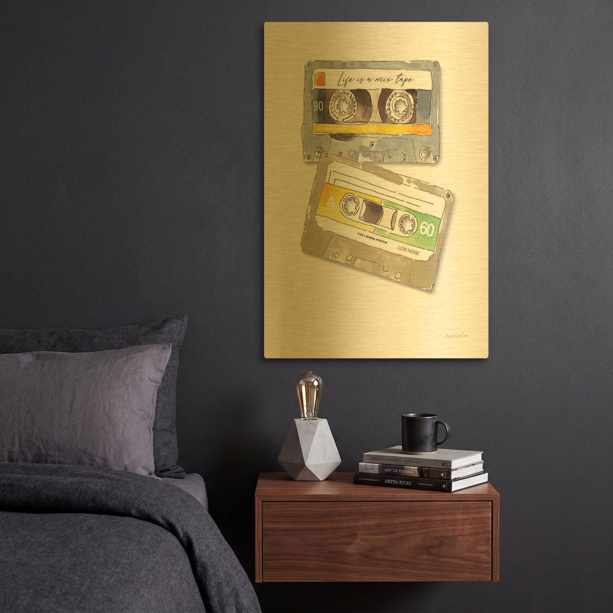 'Mixtape Love Neutral No Words' By Mercedes Lopez Charro Gold Metal Wall Art