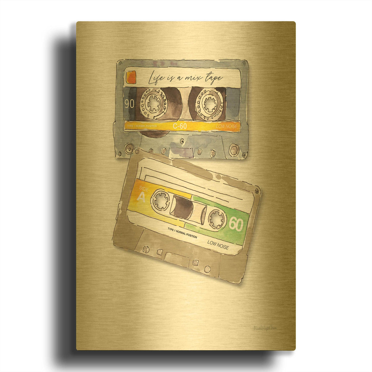 'Mixtape Love Neutral No Words' By Mercedes Lopez Charro Gold Metal Wall Art
