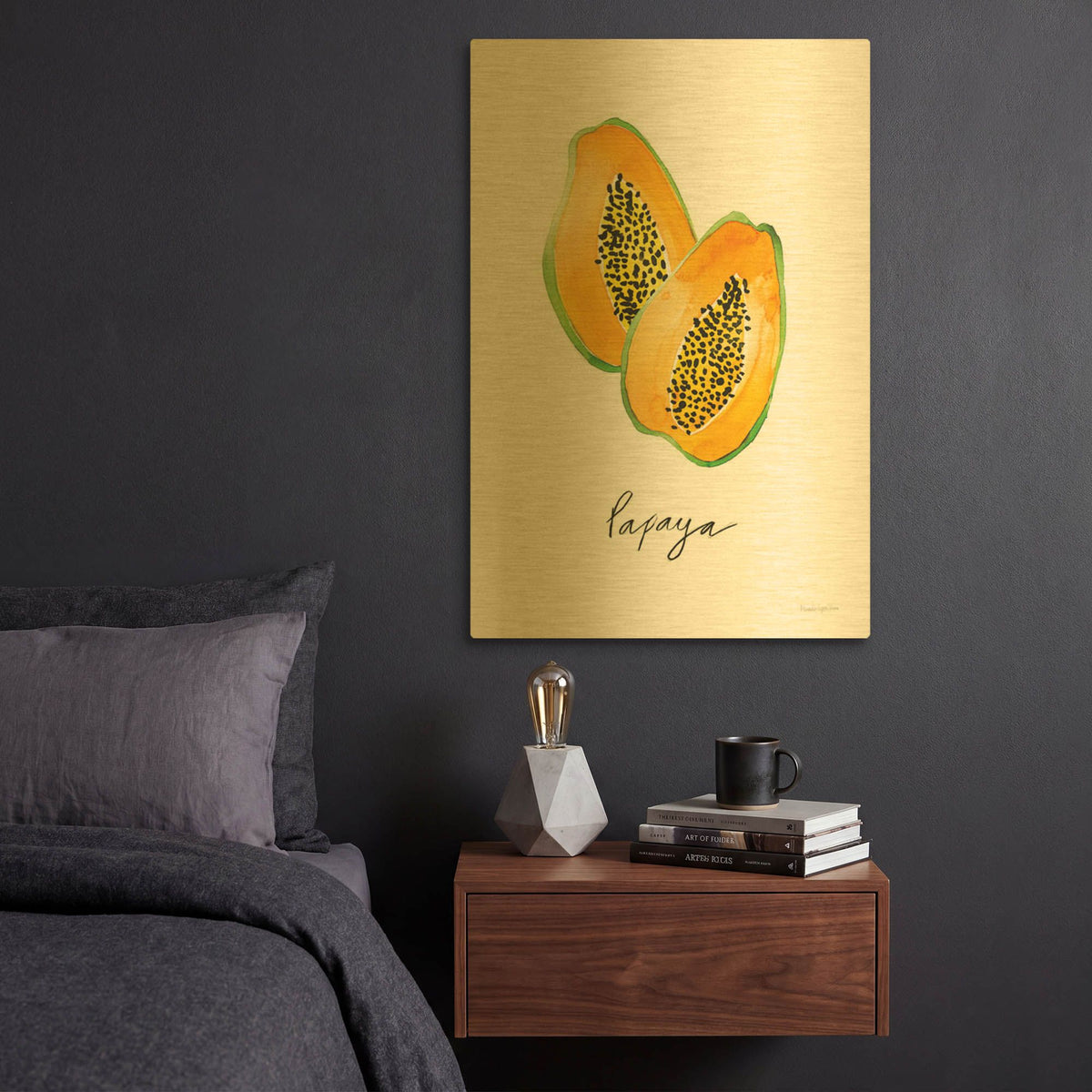 'Papayas' By Mercedes Lopez Charro Gold Metal Wall Art
