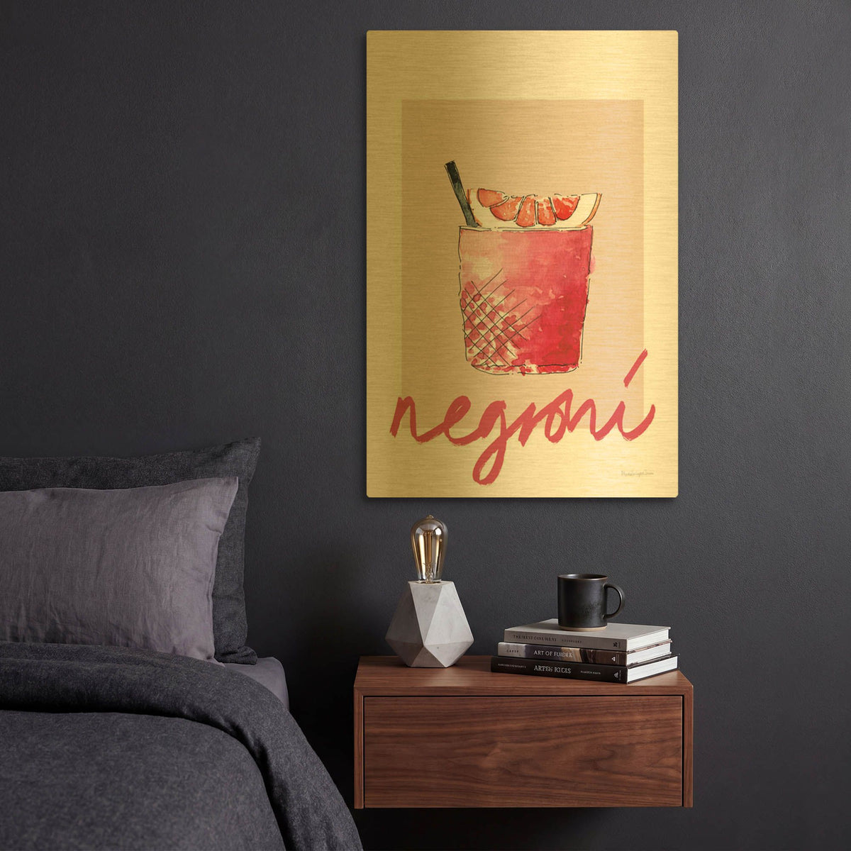 'Cheers 1 on White' By Mercedes Lopez Charro Gold Metal Wall Art