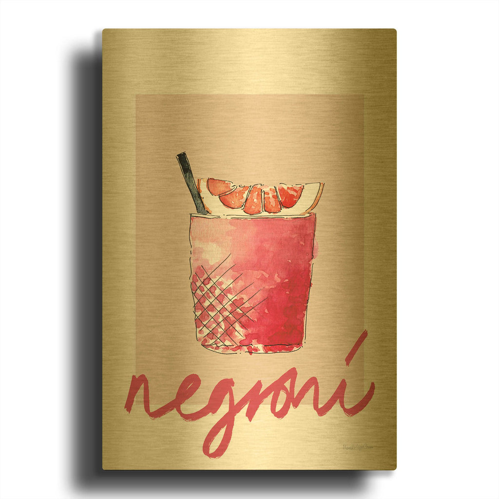 'Cheers 1 on White' By Mercedes Lopez Charro Gold Metal Wall Art