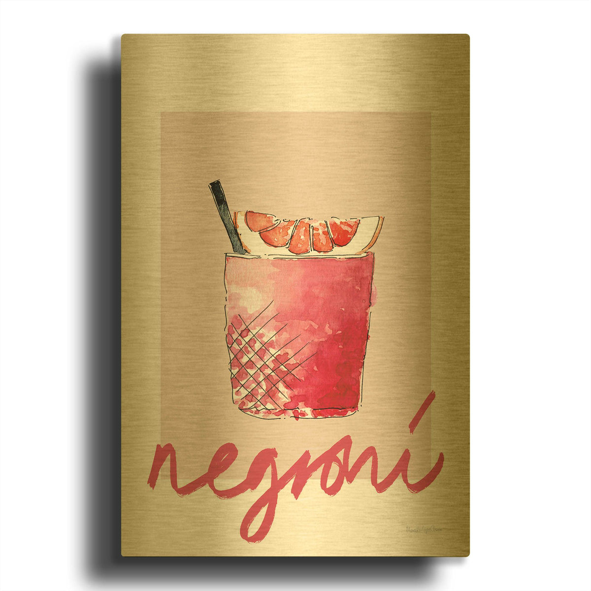 'Cheers 1 on White' By Mercedes Lopez Charro Gold Metal Wall Art