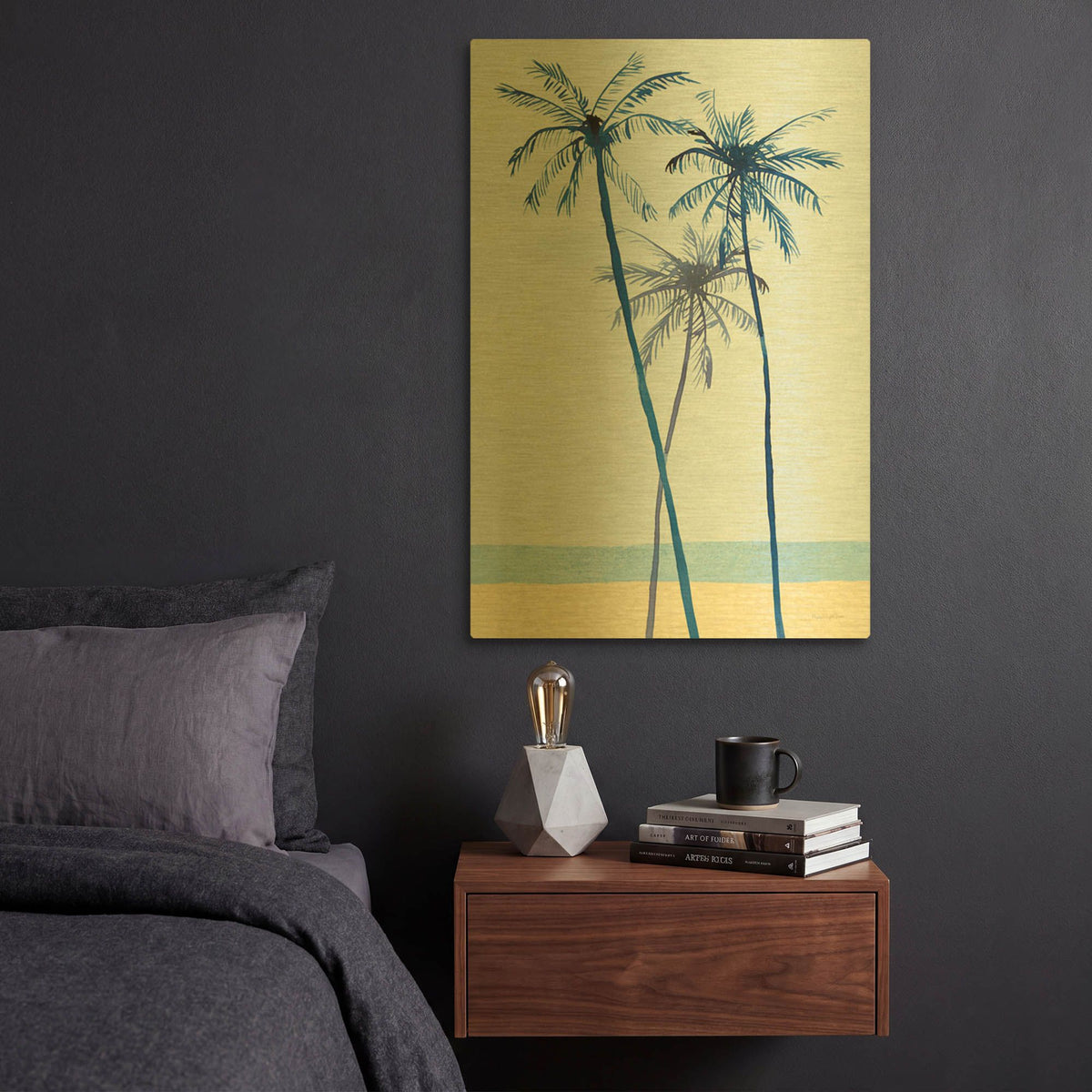 'Laguna Palms Triptych 2' By Mercedes Lopez Charro Gold Metal Wall Art