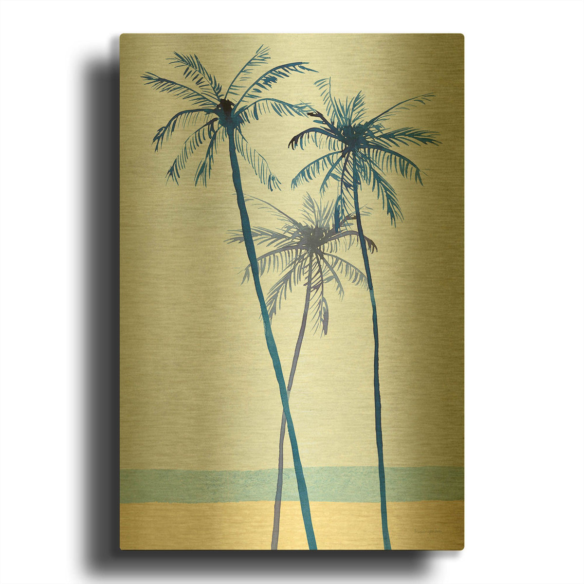 'Laguna Palms Triptych 2' By Mercedes Lopez Charro Gold Metal Wall Art