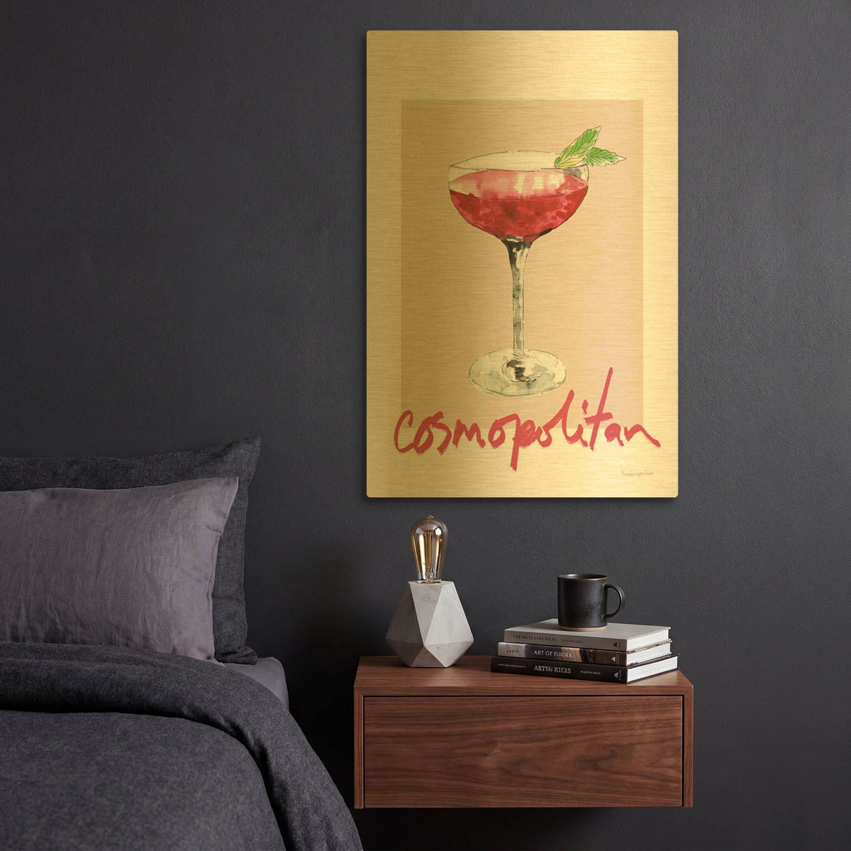 'Cheers 2 on White v2' By Mercedes Lopez Charro Gold Metal Wall Art