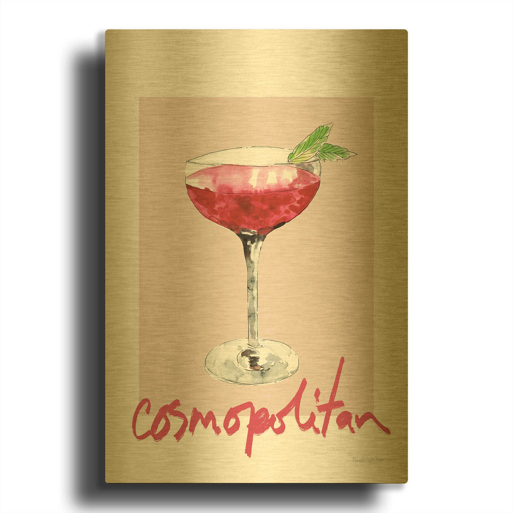 'Cheers 2 on White v2' By Mercedes Lopez Charro Gold Metal Wall Art