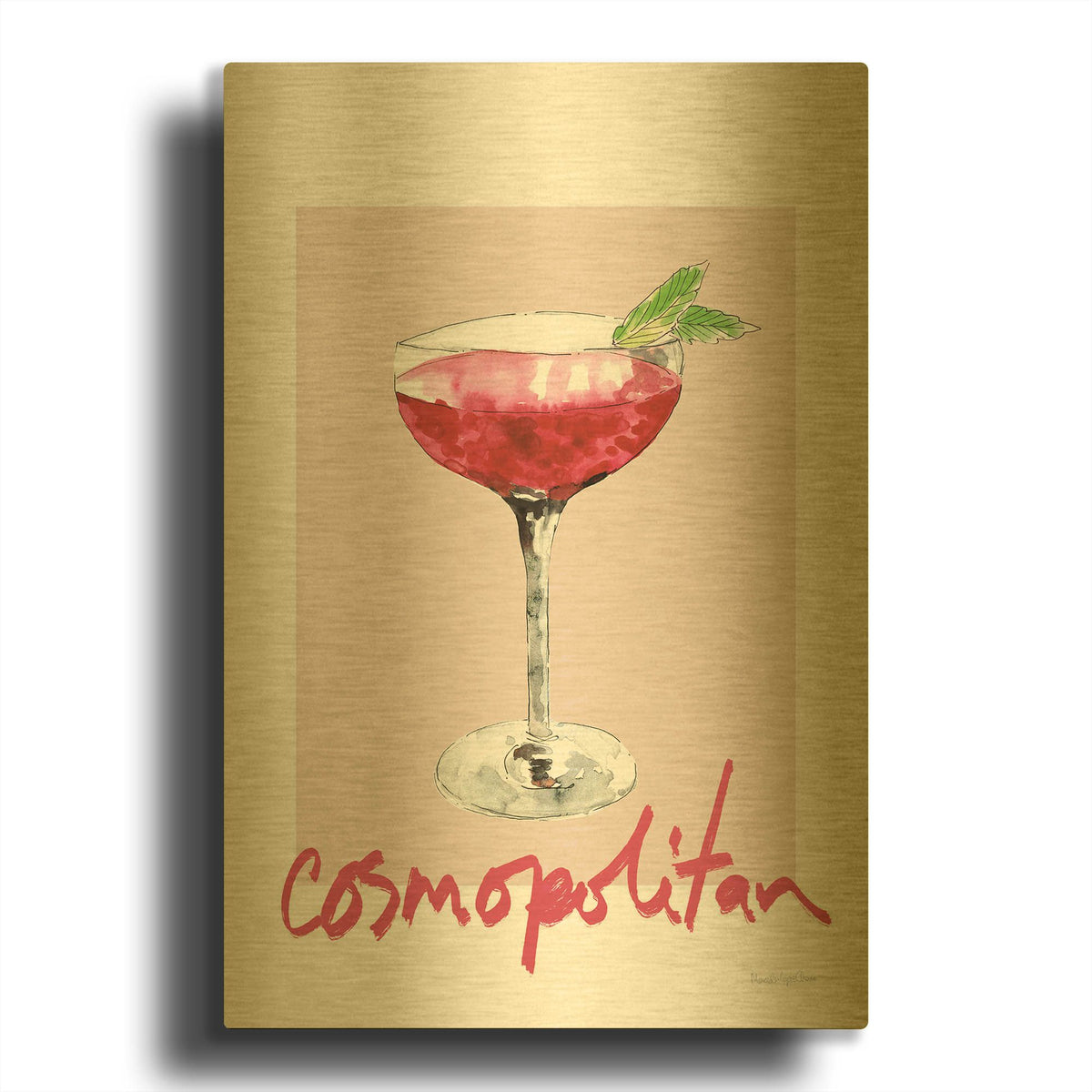 'Cheers 2 on White v2' By Mercedes Lopez Charro Gold Metal Wall Art