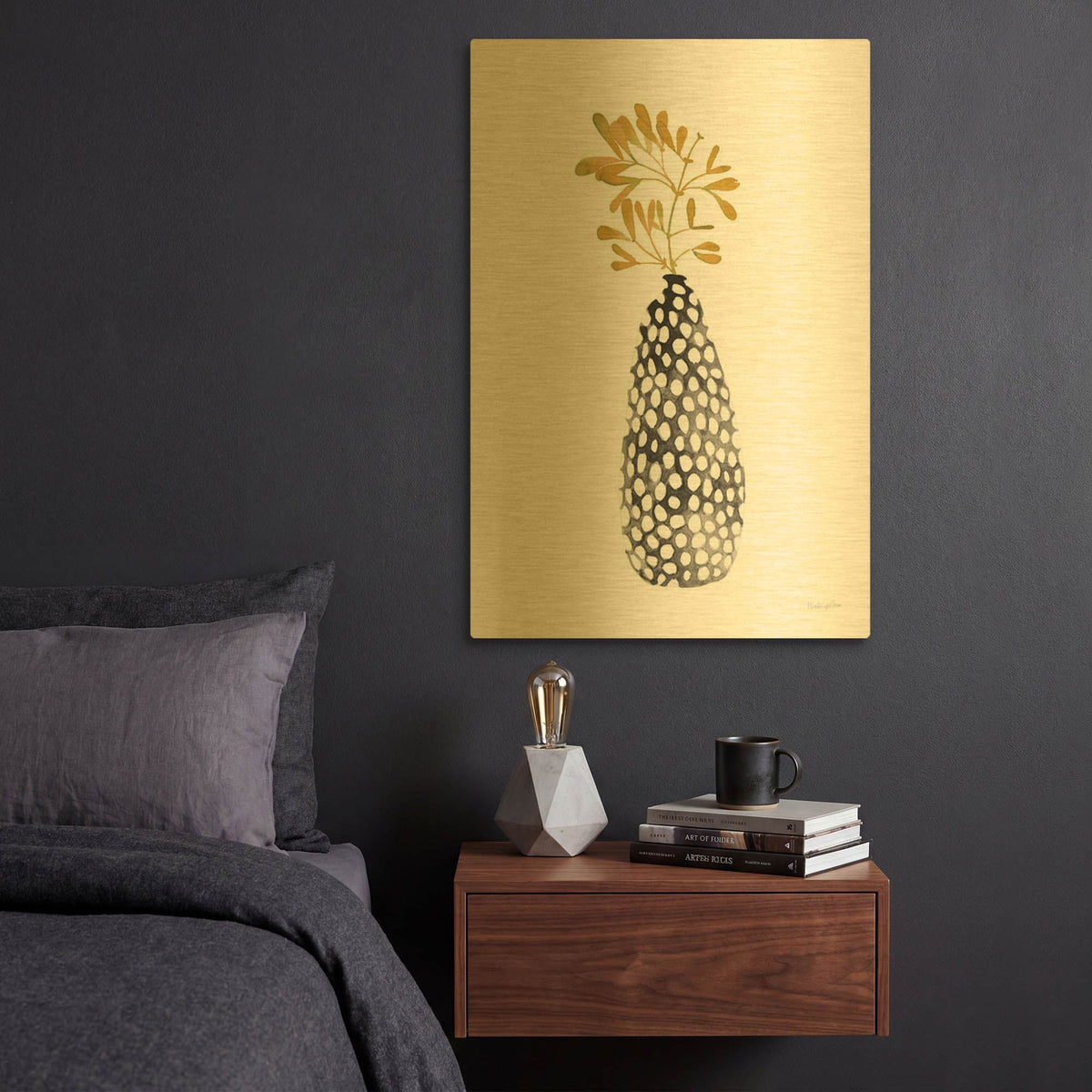 'Modern Nature 2 Black' By Mercedes Lopez Charro Gold Metal Wall Art