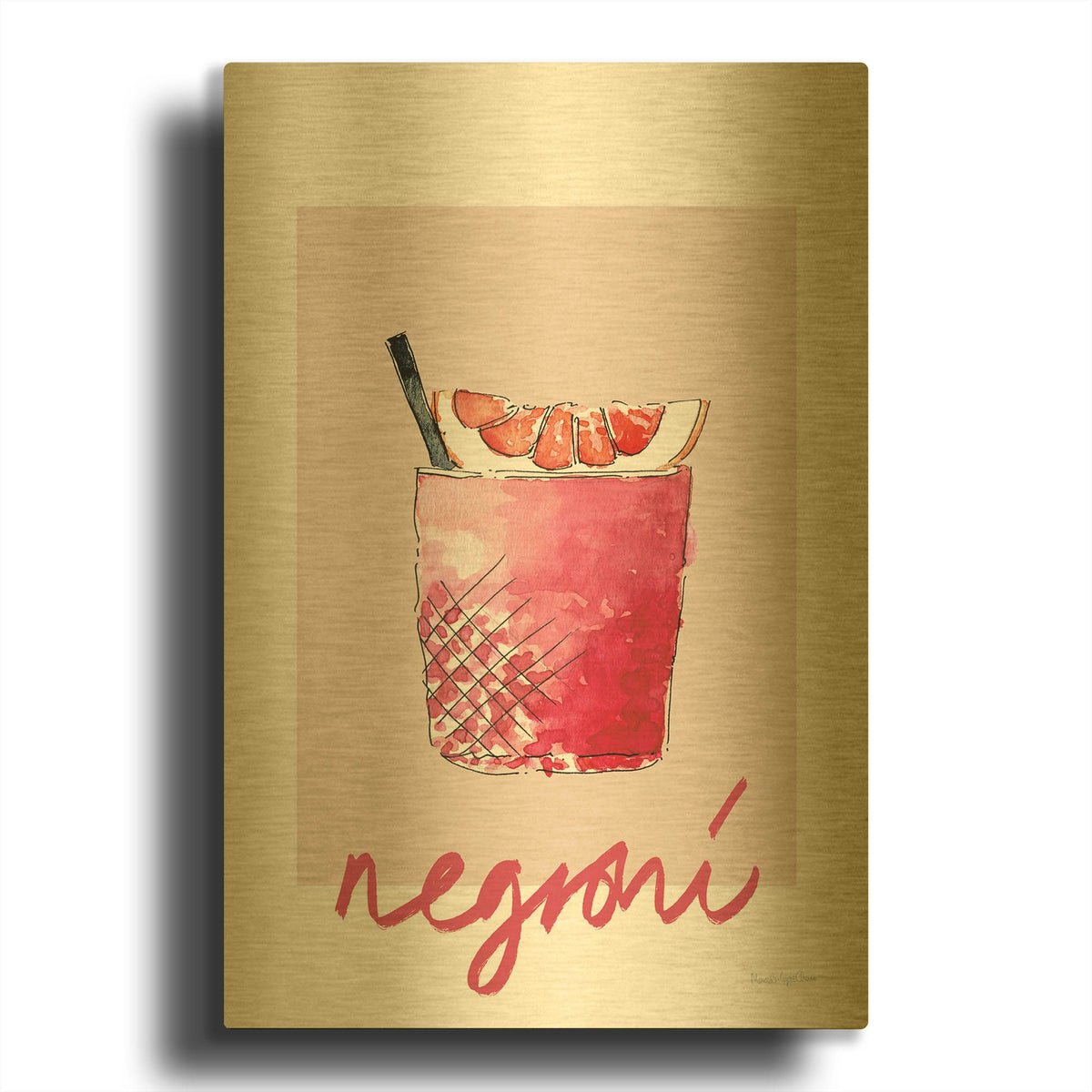 'Cheers 1 on White v2' By Mercedes Lopez Charro Gold Metal Wall Art