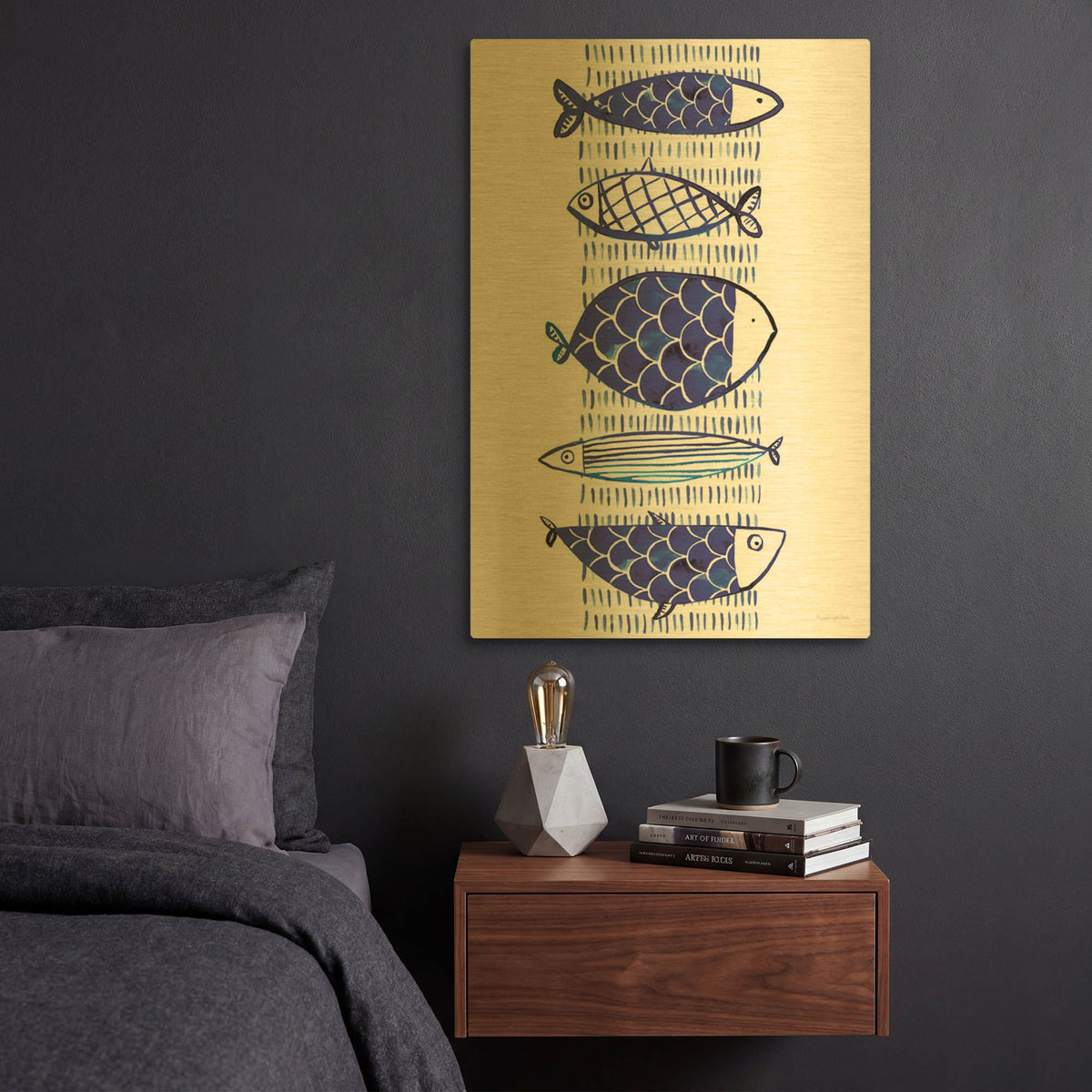 'Blue Fish 1' By Mercedes Lopez Charro Gold Metal Wall Art