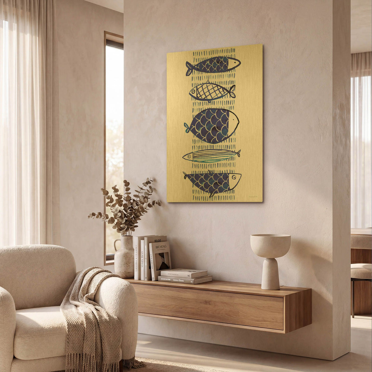 'Blue Fish 1' By Mercedes Lopez Charro Gold Metal Wall Art