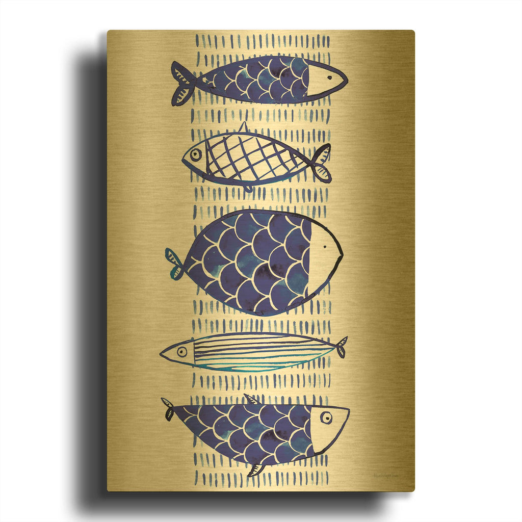 'Blue Fish 1' By Mercedes Lopez Charro Gold Metal Wall Art