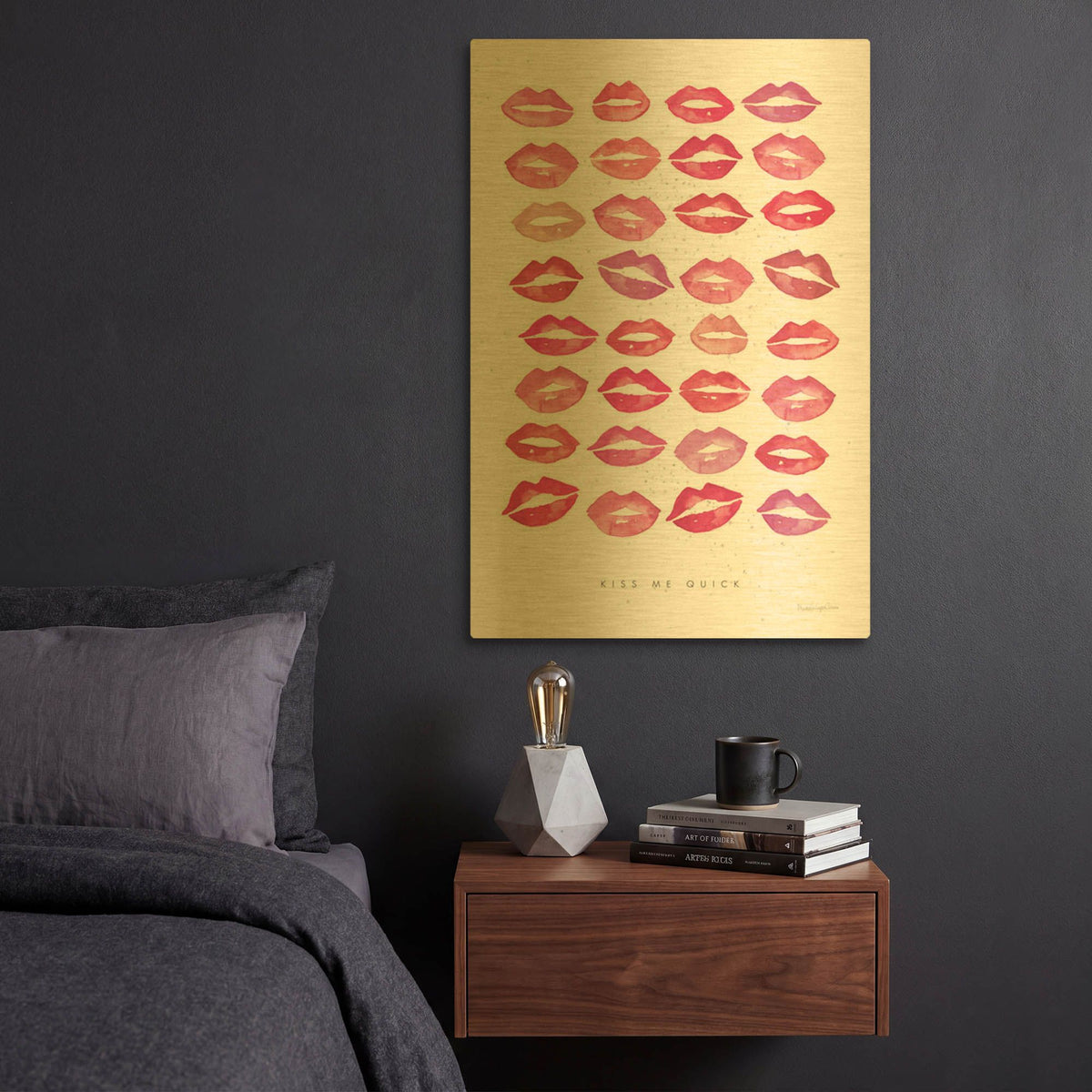'Kiss Me Quick Pink' By Mercedes Lopez Charro Gold Metal Wall Art