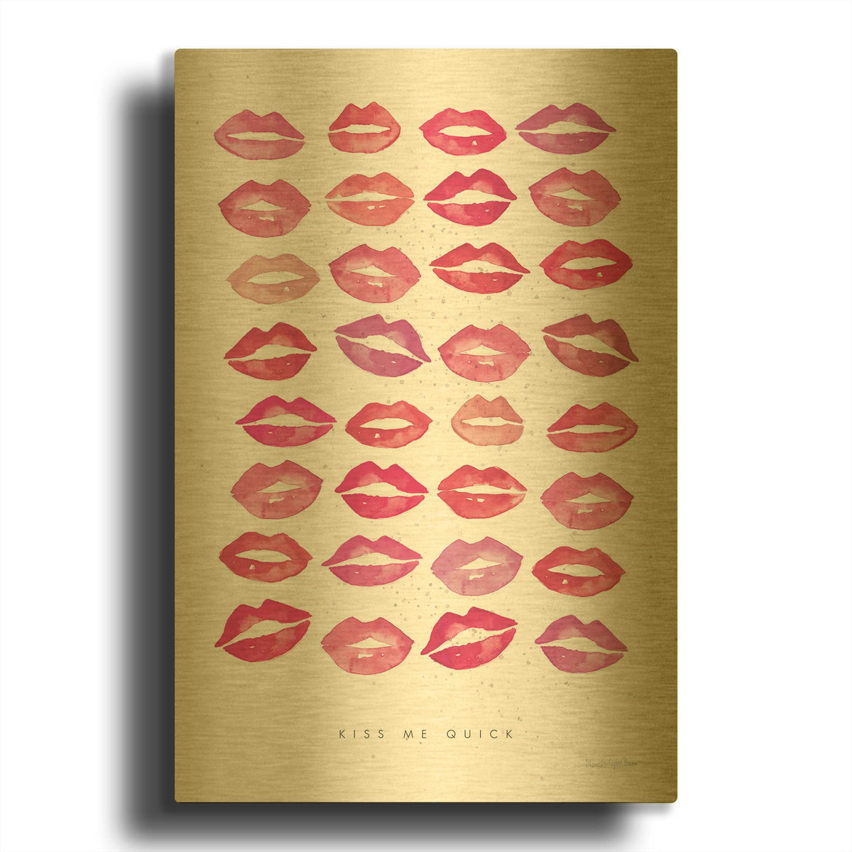 'Kiss Me Quick Pink' By Mercedes Lopez Charro Gold Metal Wall Art