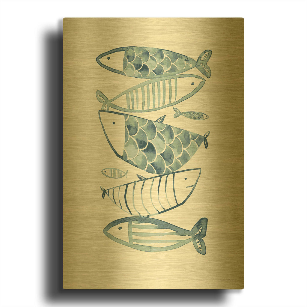 'Driftwood Blue Fish 2' By Mercedes Lopez Charro Gold Metal Wall Art