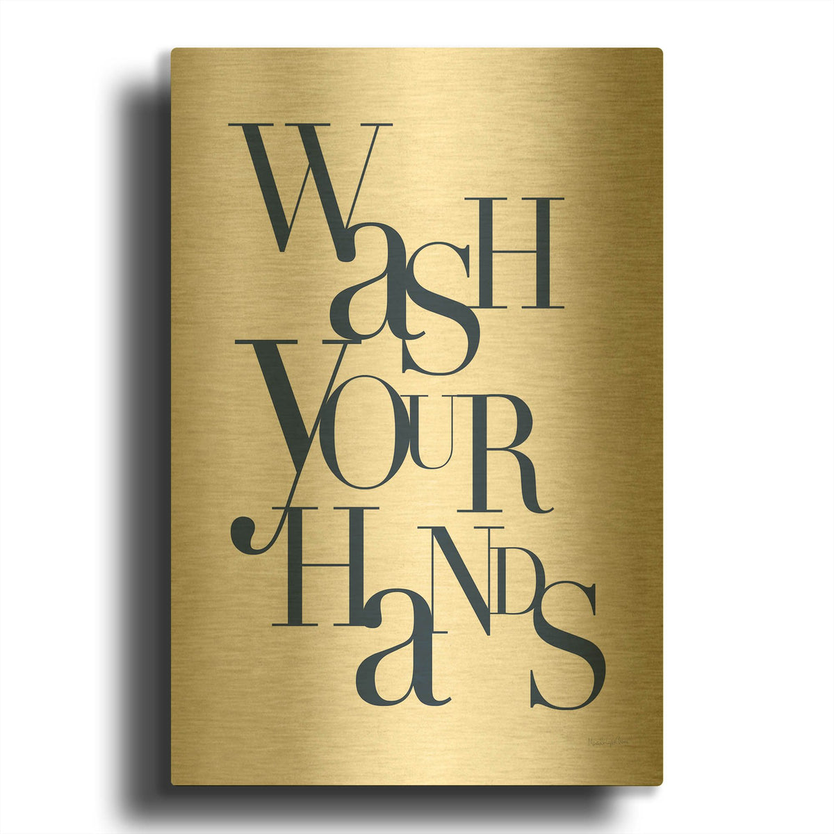 'Wash Your Hands Navy' By Mercedes Lopez Charro Gold Metal Wall Art