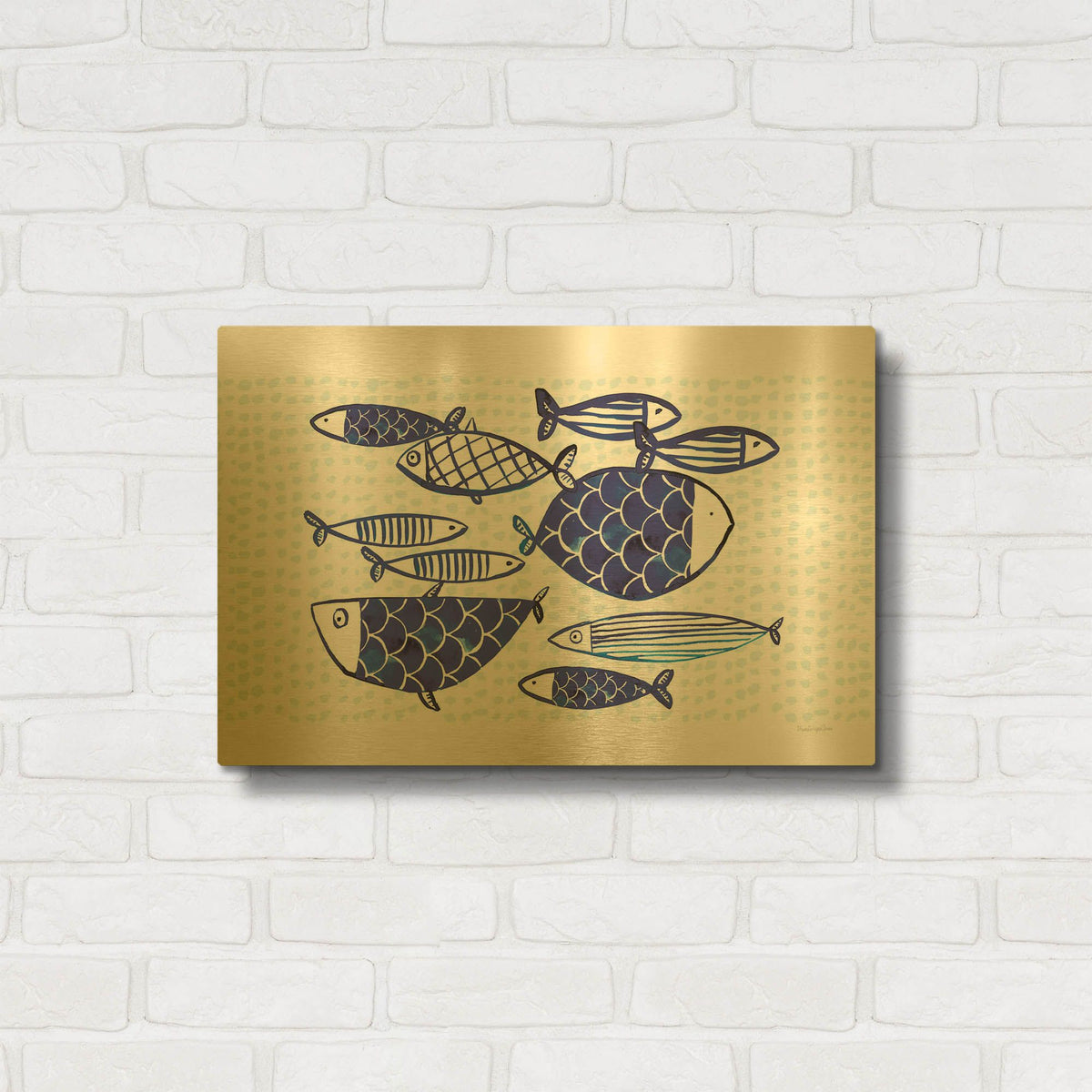 'Blue Fish 4' By Mercedes Lopez Charro Gold Metal Wall Art