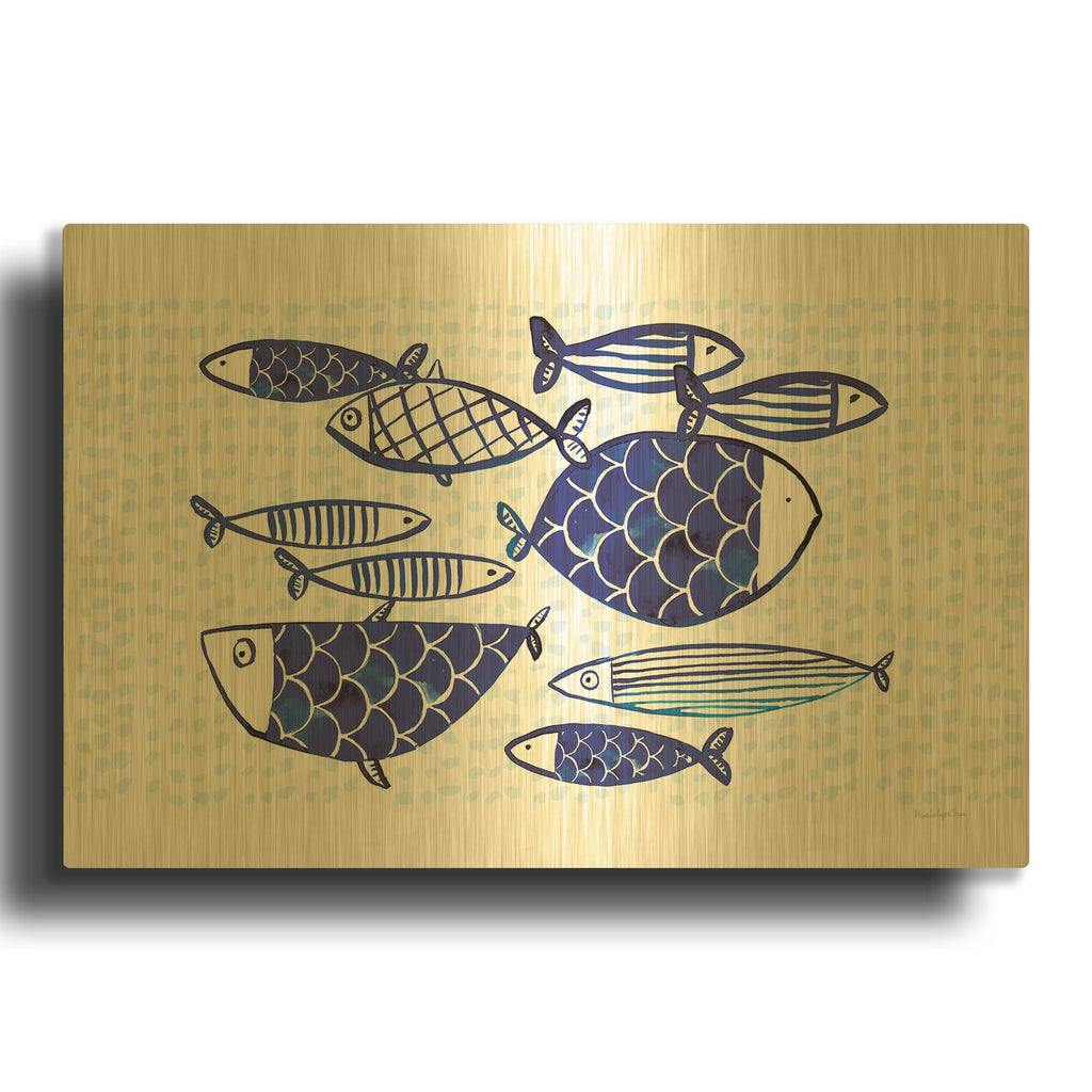 'Blue Fish 4' By Mercedes Lopez Charro Gold Metal Wall Art