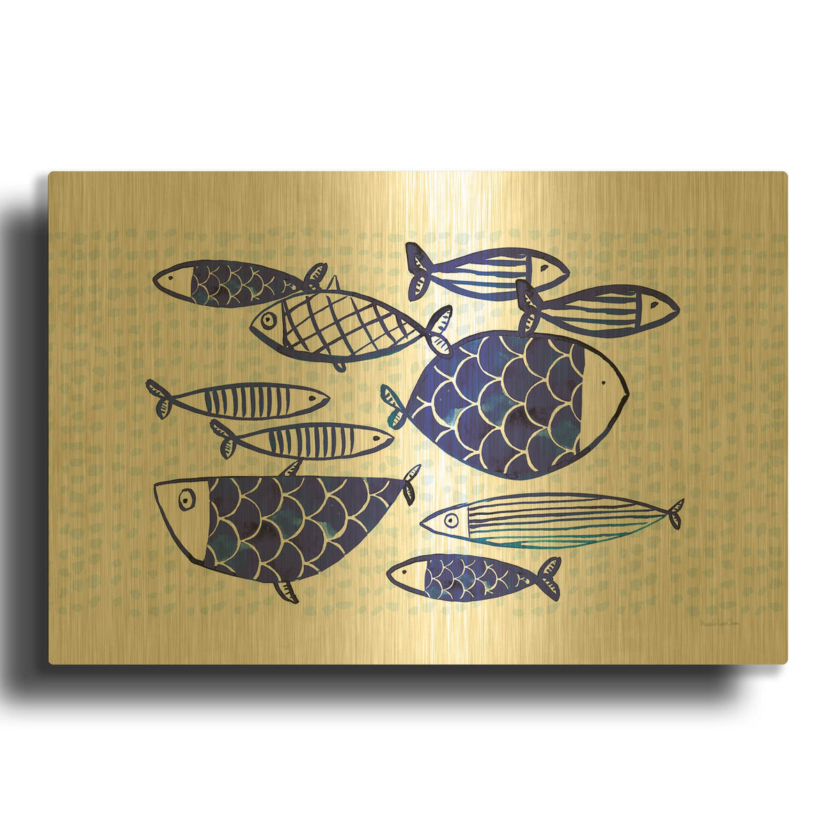 'Blue Fish 4' By Mercedes Lopez Charro Gold Metal Wall Art