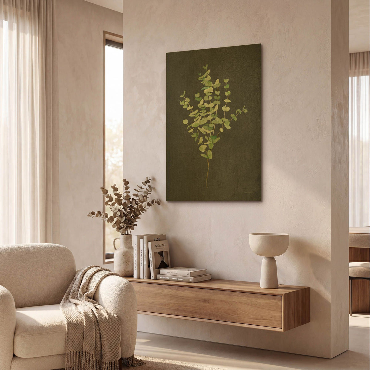 'Gentle Eucalyptus on Black' By Mercedes Lopez Charro Gold Metal Wall Art