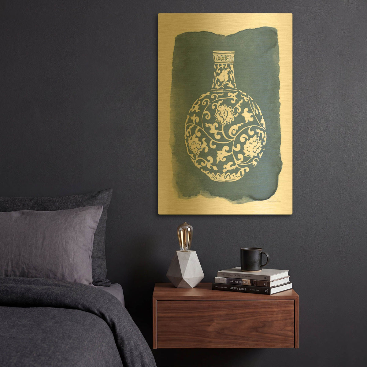 'Chinese Vase 1 v2' By Mercedes Lopez Charro Gold Metal Wall Art
