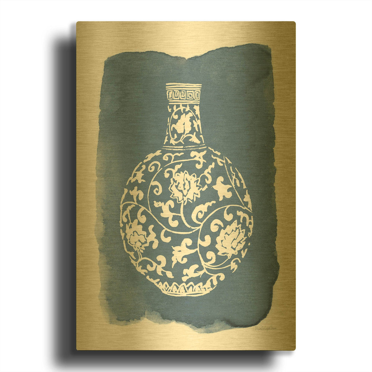 'Chinese Vase 1 v2' By Mercedes Lopez Charro Gold Metal Wall Art