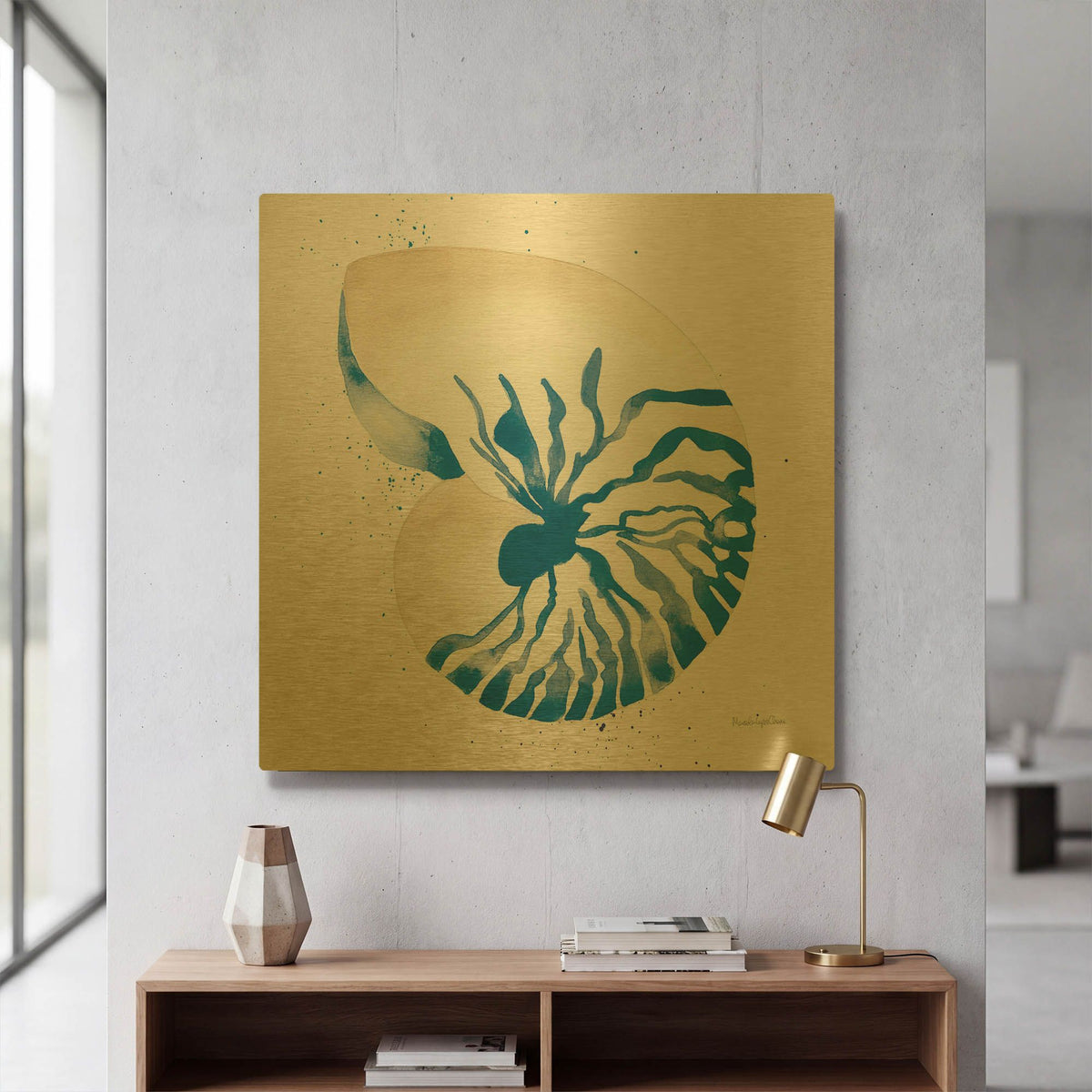 'Nautilus Sq' By Mercedes Lopez Charro Gold Metal Wall Art
