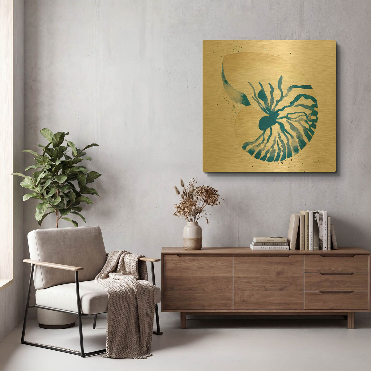 'Nautilus Sq' By Mercedes Lopez Charro Gold Metal Wall Art