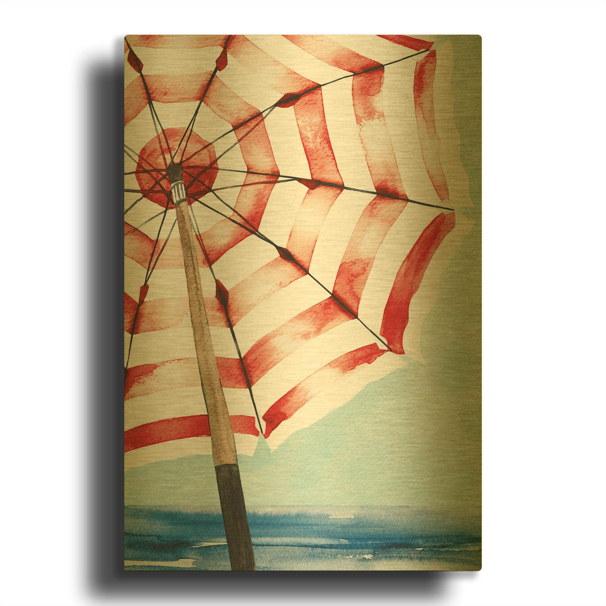 'Surf and Sun 1 Red' By Mercedes Lopez Charro Gold Metal Wall Art