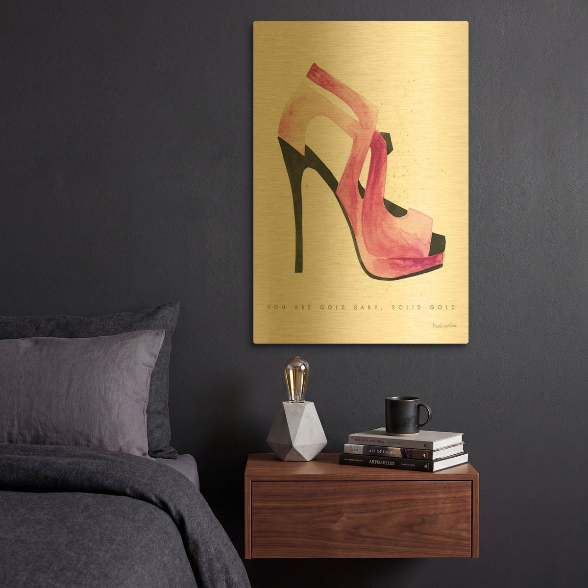 'Glitz and Glam V2 Pink' By Mercedes Lopez Charro Gold Metal Wall Art
