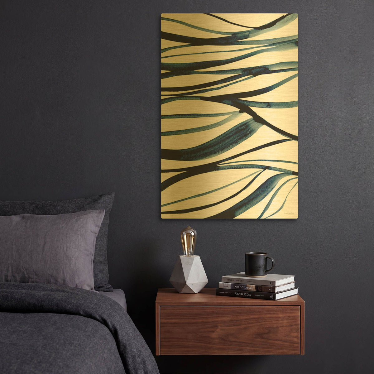 'Threads of Blue 2' By Mercedes Lopez Charro Gold Metal Wall Art