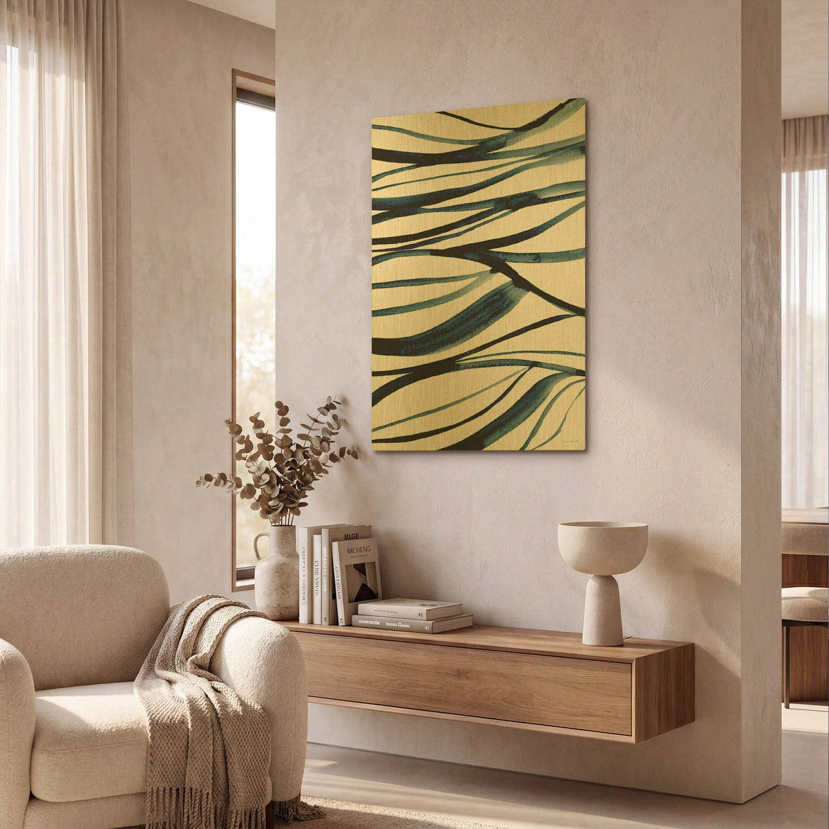 'Threads of Blue 2' By Mercedes Lopez Charro Gold Metal Wall Art