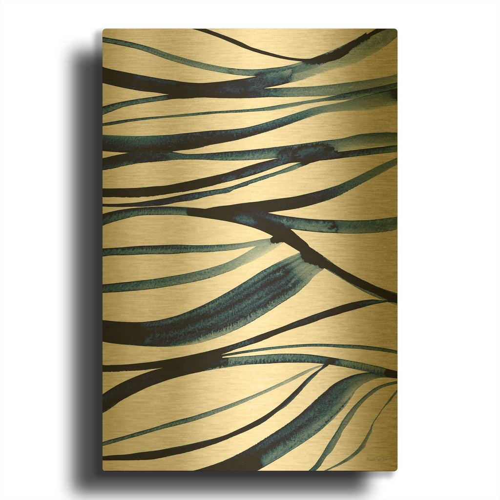 'Threads of Blue 2' By Mercedes Lopez Charro Gold Metal Wall Art