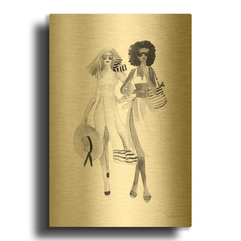 'Paris Girlfriends 4 BW' By Mercedes Lopez Charro Gold Metal Wall Art