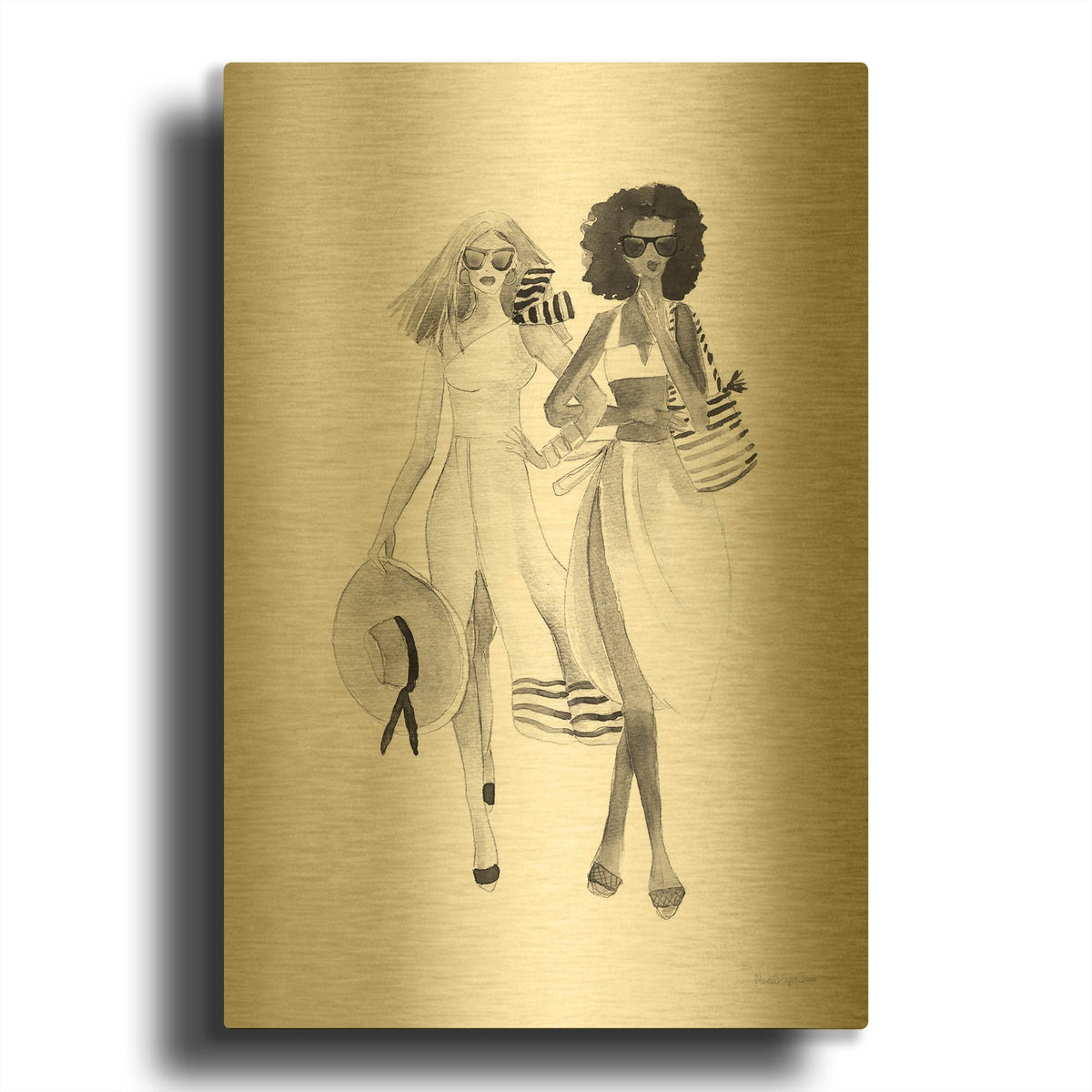 'Paris Girlfriends 4 BW' By Mercedes Lopez Charro Gold Metal Wall Art