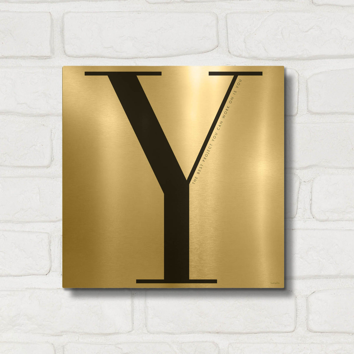 'Y is for You on White' By Mercedes Lopez Charro Gold Metal Wall Art
