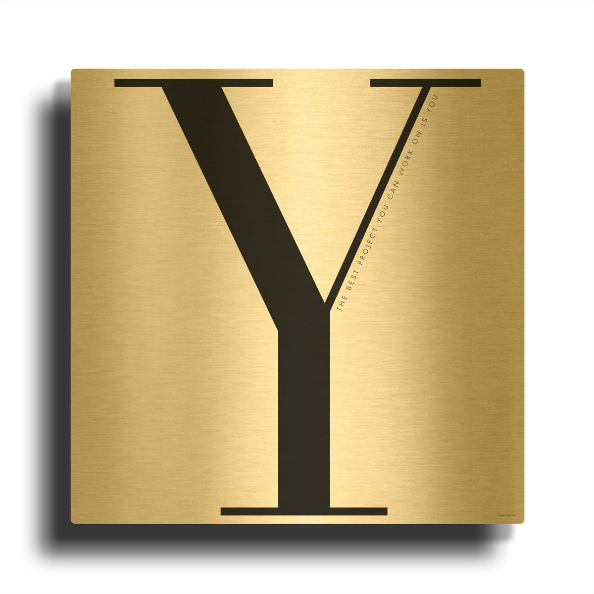 'Y is for You on White' By Mercedes Lopez Charro Gold Metal Wall Art