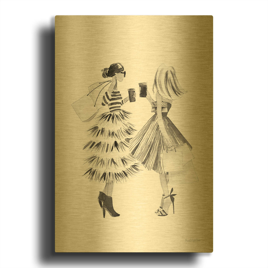'Paris Girlfriends 2 BW' By Mercedes Lopez Charro Gold Metal Wall Art