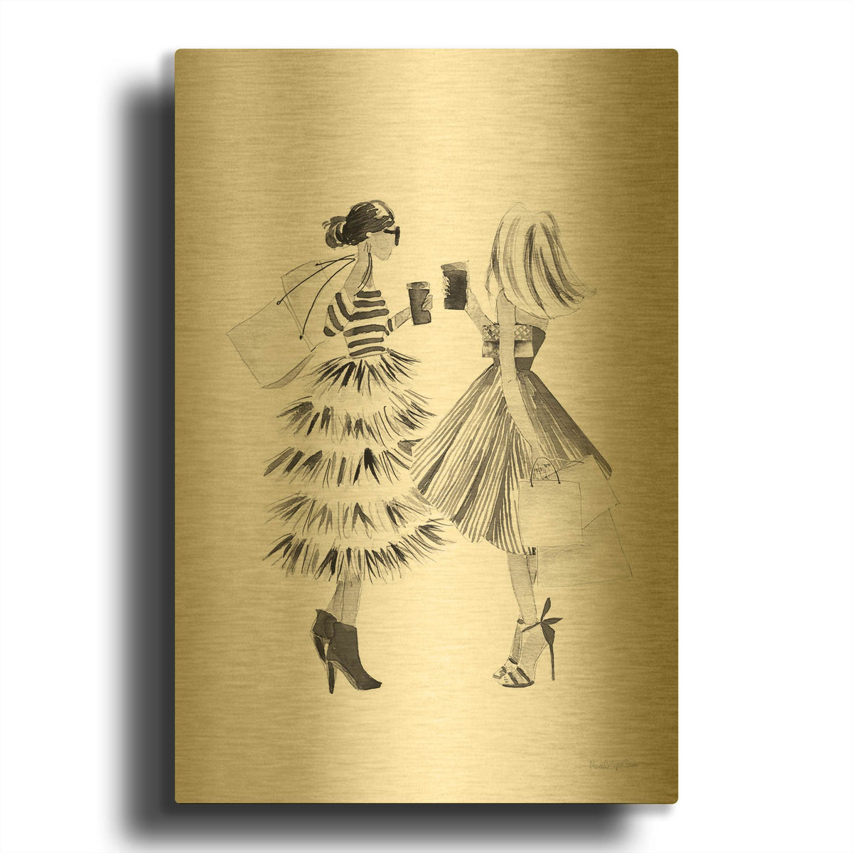 'Paris Girlfriends 2 BW' By Mercedes Lopez Charro Gold Metal Wall Art