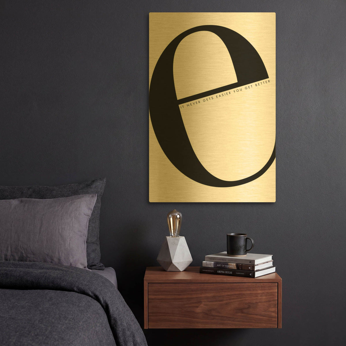 'E is for Easier on White' By Mercedes Lopez Charro Gold Metal Wall Art