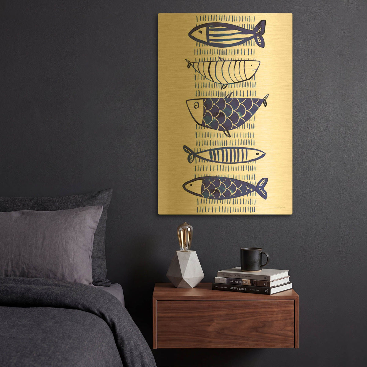 'Blue Fish 2' By Mercedes Lopez Charro Gold Metal Wall Art