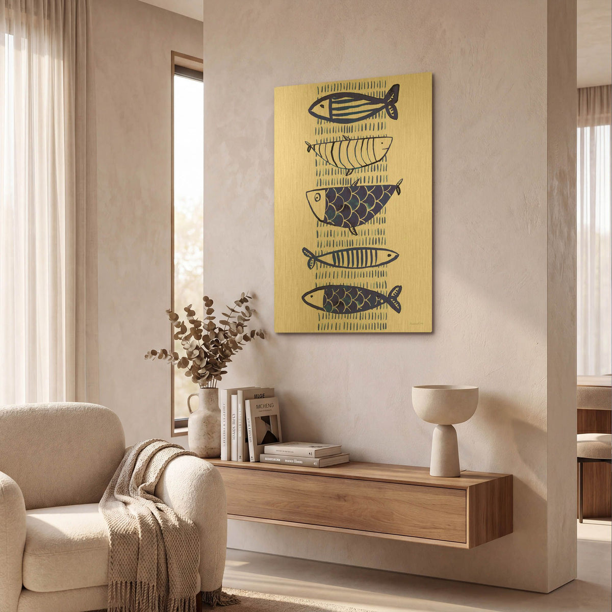 'Blue Fish 2' By Mercedes Lopez Charro Gold Metal Wall Art